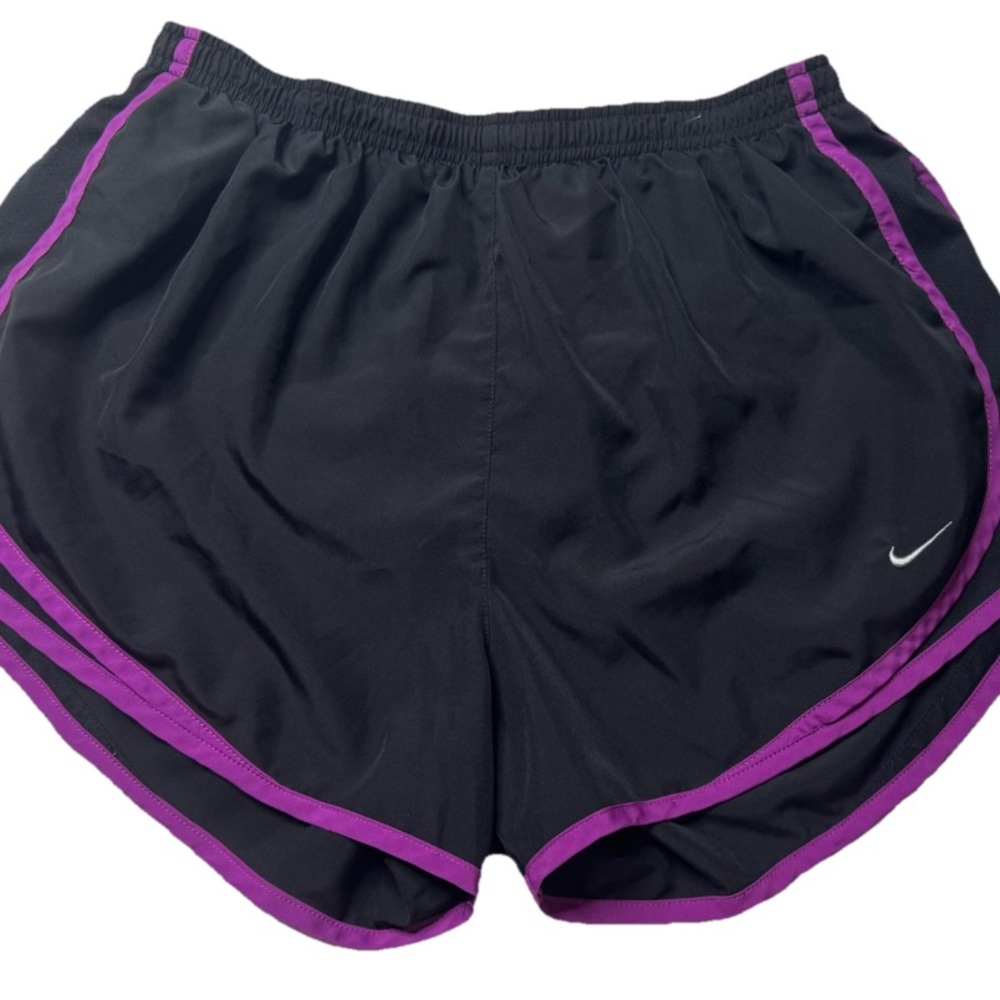 Nike Women’s Dri-FIT Running Shorts – Black with Purple Trim – Size LG – Lined